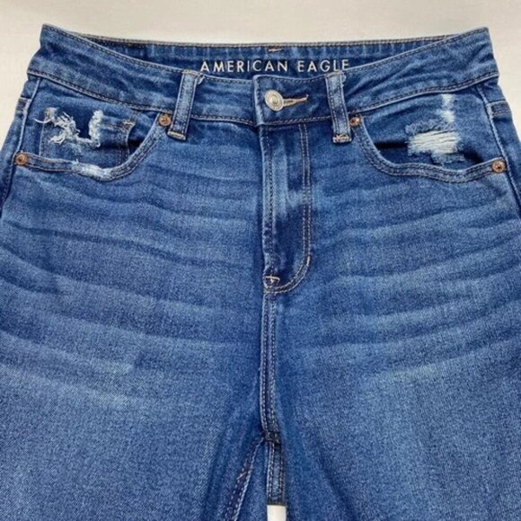 American Eagle Mom Straight Jeans Women's Size 4 Blue AEO Stretch Distressed GUC - Picture 13 of 15